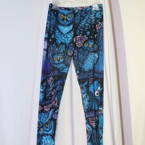 Blue Forest Owl Print Leggings